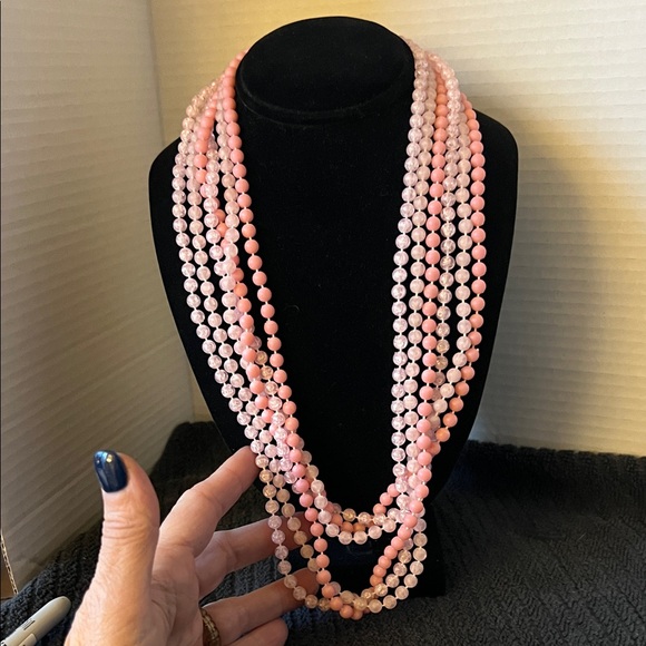 Jewelry - Elegant Pink 3 Strand Beaded Necklace 26” Drop